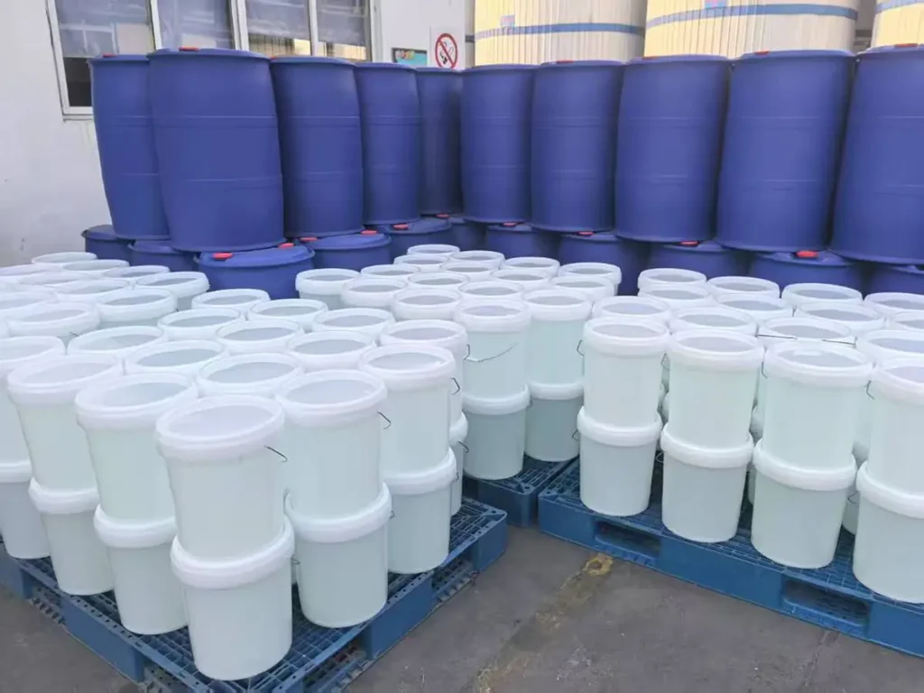 Chemical drums and containers prepared for bulk export at TUODA logistics base