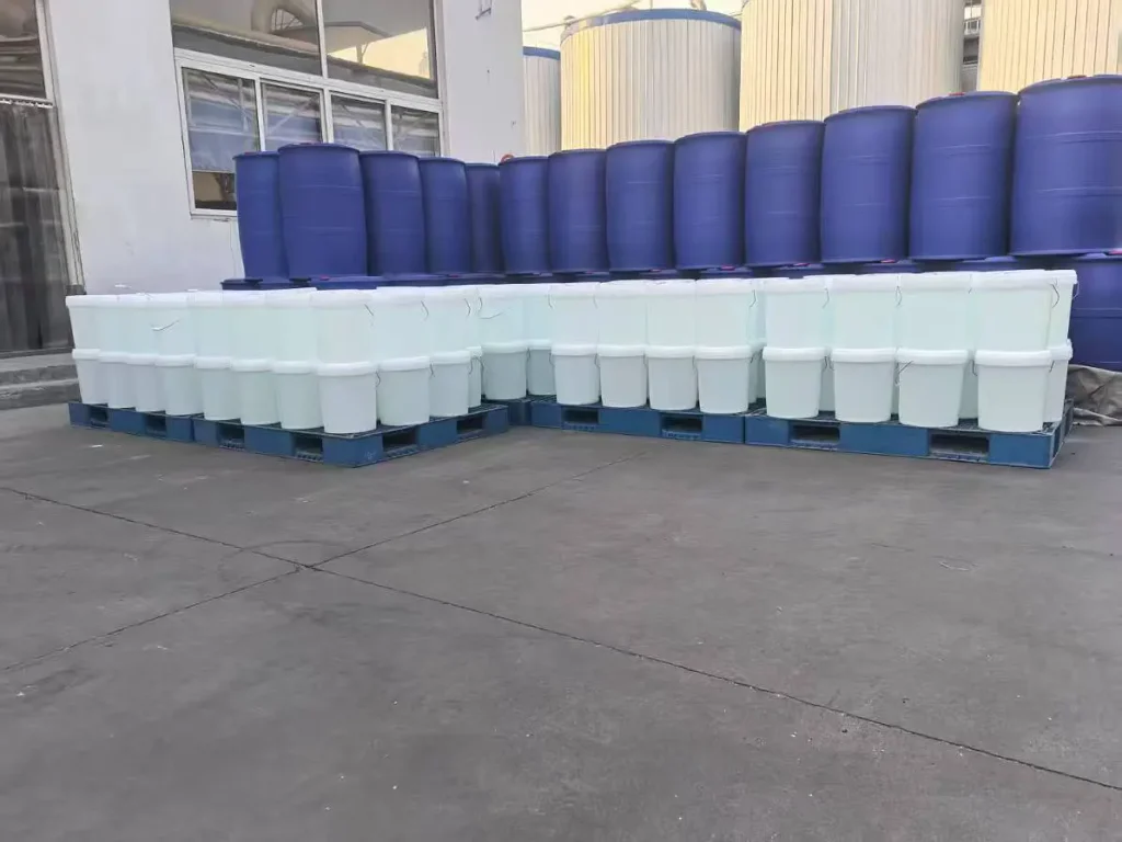 Chemical drums and containers prepared for bulk export at TUODA logistics base