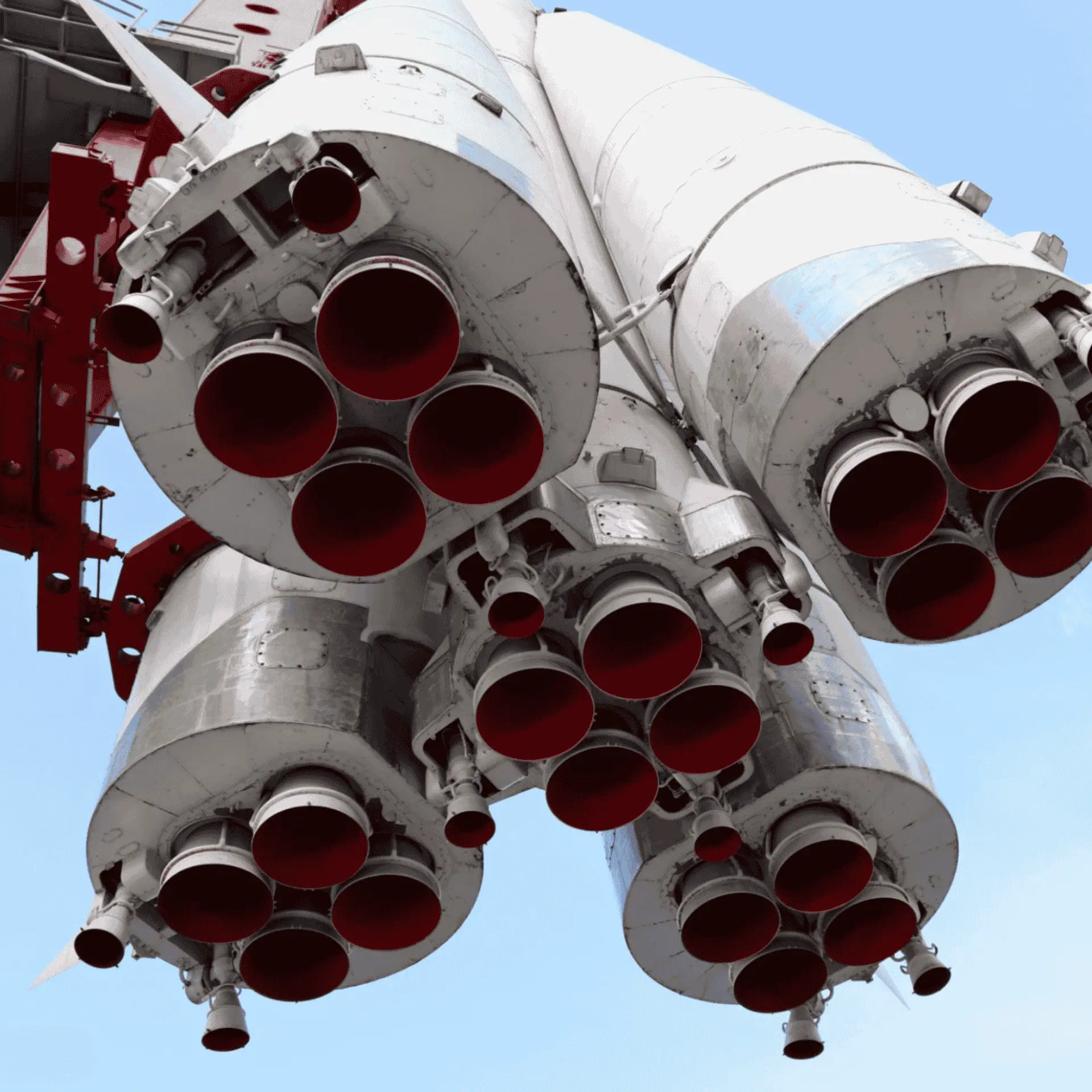 Close-up view of powerful rocket engine boosters