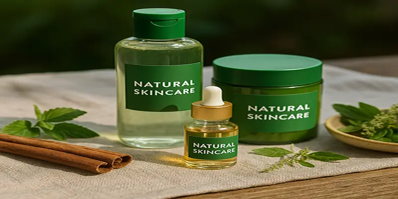 Outdoor natural skincare products with cinnamon sticks